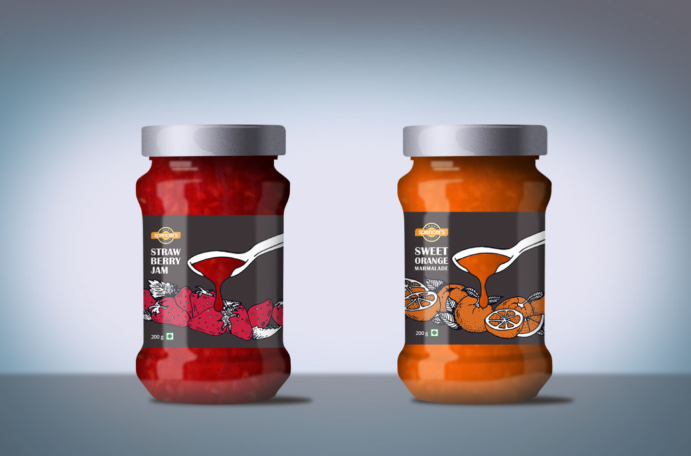 spencer's jam bottle jam packaging Label graphics redesign