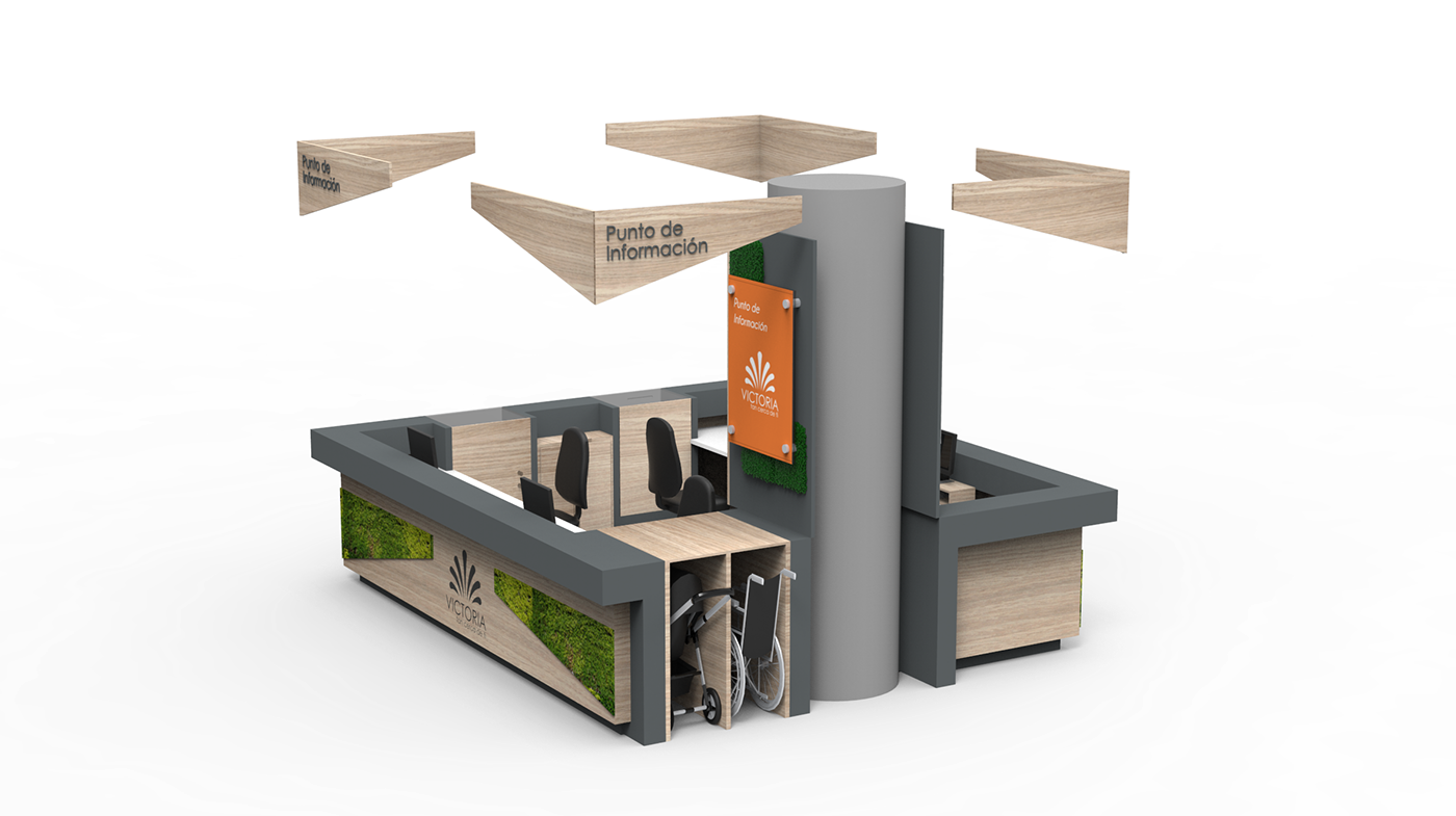 mobiliario industrialdesign punto de informacion recepcion wood ecodesign vitrinas