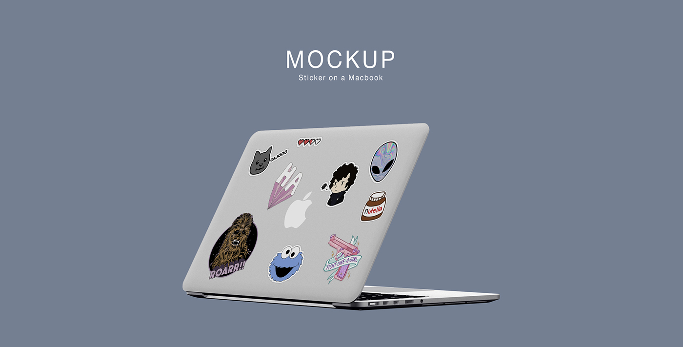 free MacBook Sticker Mockups sticker mockup Free Mockups free project Mockup mockup download Mockup laptop Mockup macbook free Mockup stickers