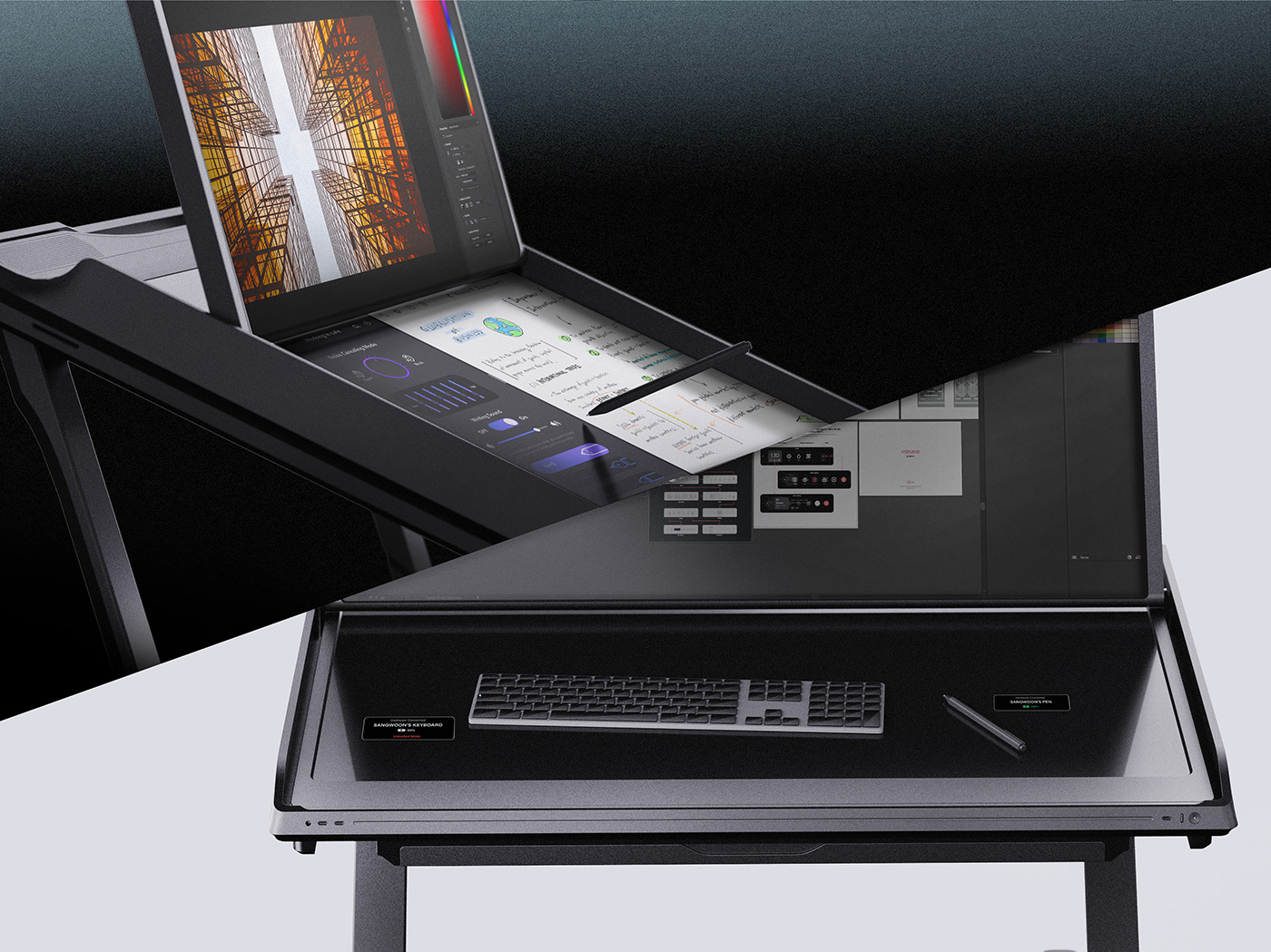 3D Computer desktop industrial design  Interior Office Packaging PC product design  ux