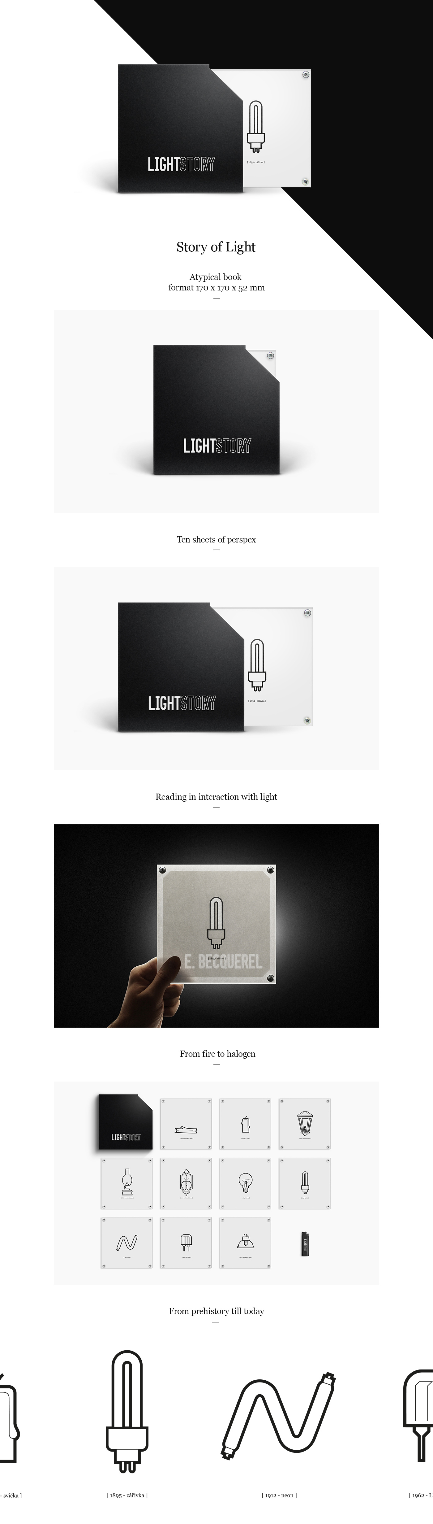 book light story perspex ineractive Atypic bulb halogen invention black and white