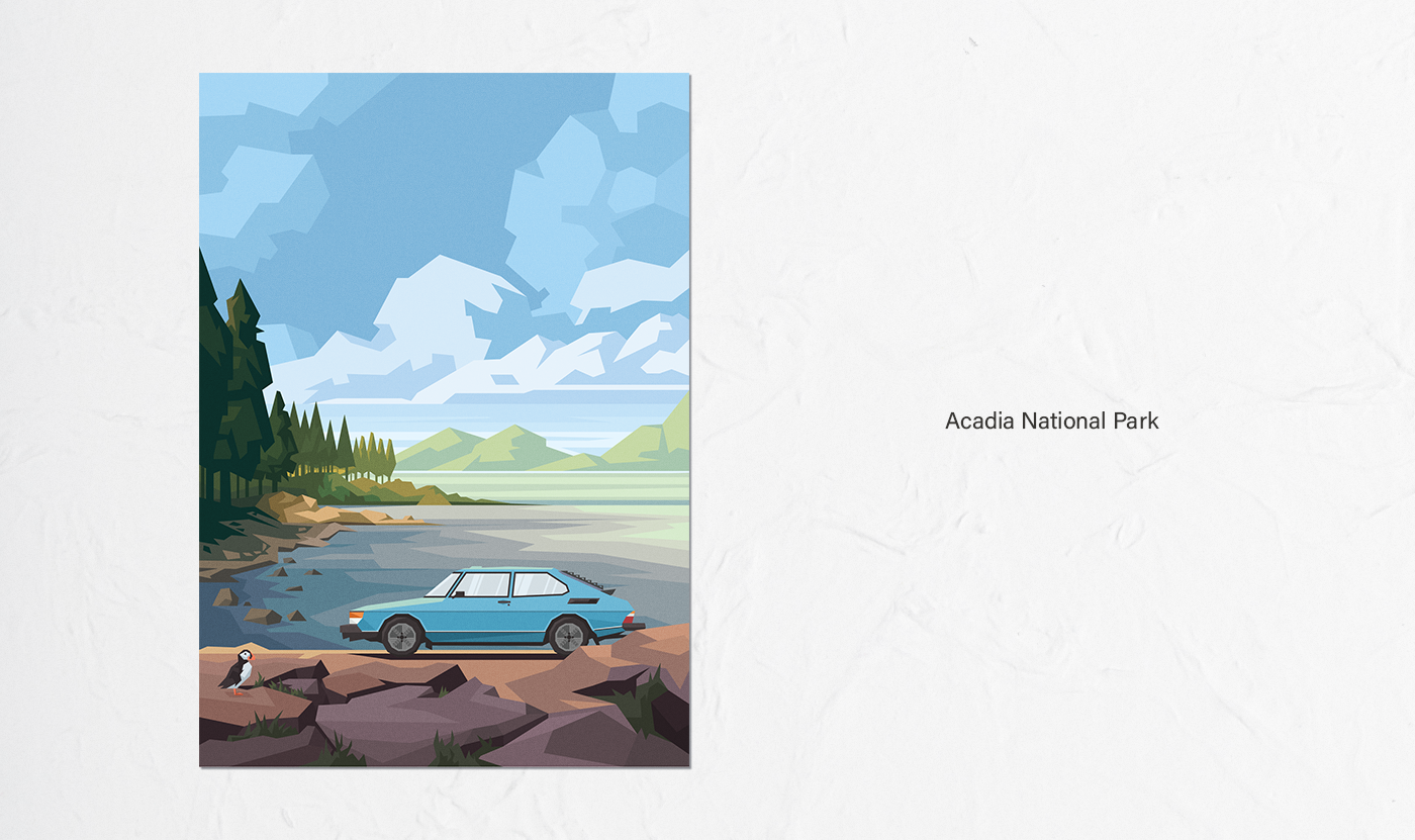 Digital Art  flat design Landscape minimalistic national parks poster Poster Design simple usa vector graphics