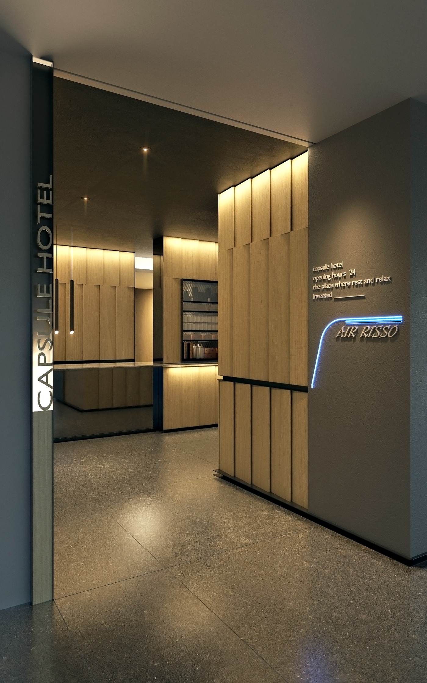 capsule hotel concept Interior architecture interiordesign Lobby reception front side Entry Doubledeck modern cozy linear alignment AANDPARTNERS Jimbaran bali singapore