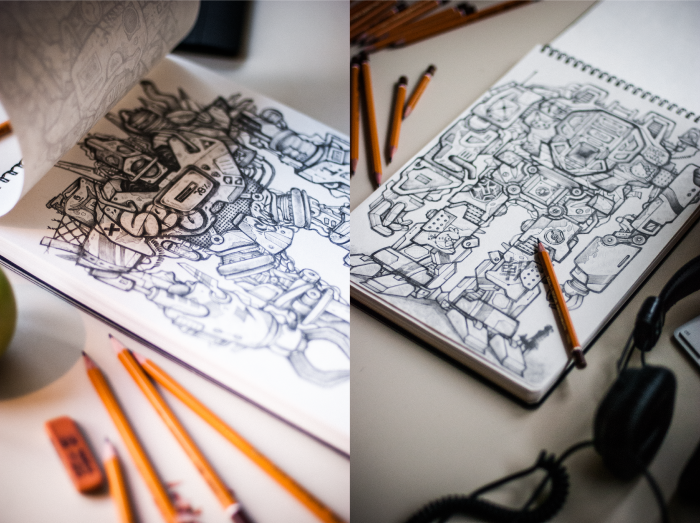 Mechwarrior robot Master ILLUSTRATION  Drawing  pencil sketchbook STEAMPUNK prints grafitti
