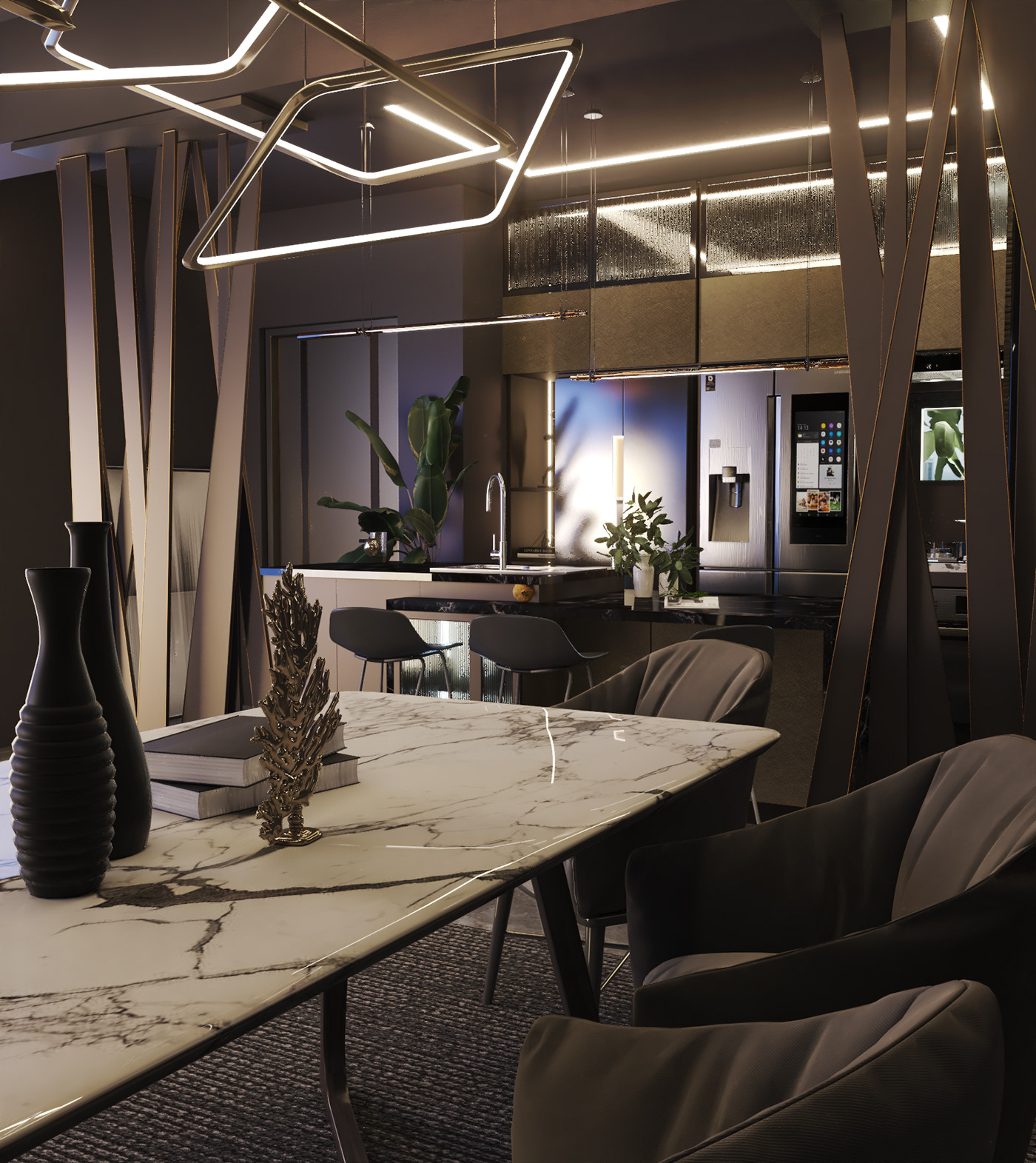 kitchen Interior model partion partion design dinning room luxury