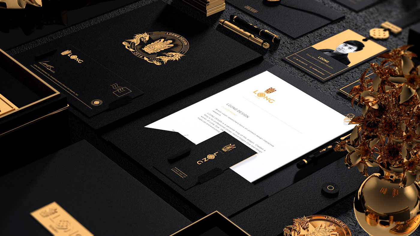 black gold Loong design branding  logo graphic design  art cinema 4d Packaging 3D