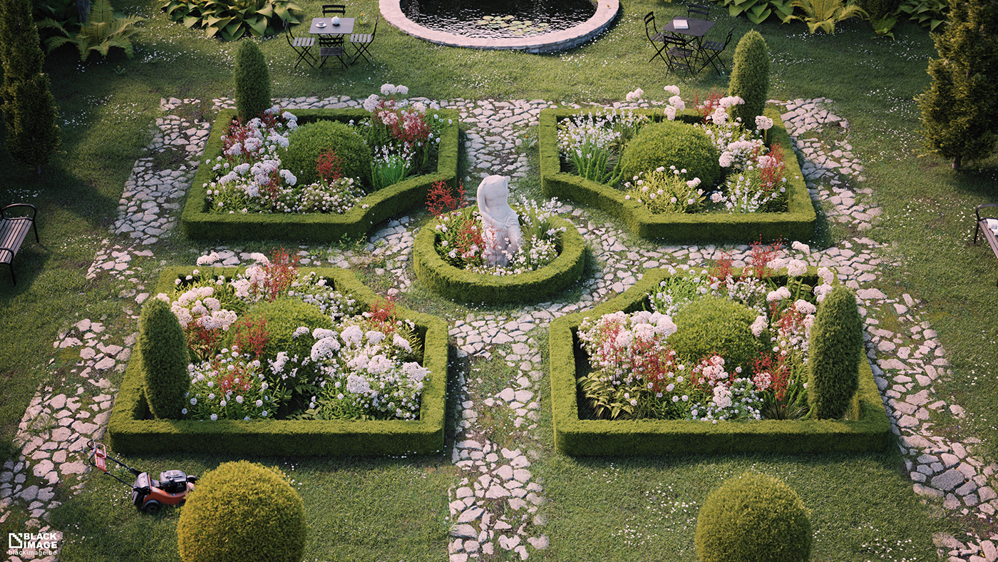 3D archviz blender CGI cycles exterior garden jardin plants rendering