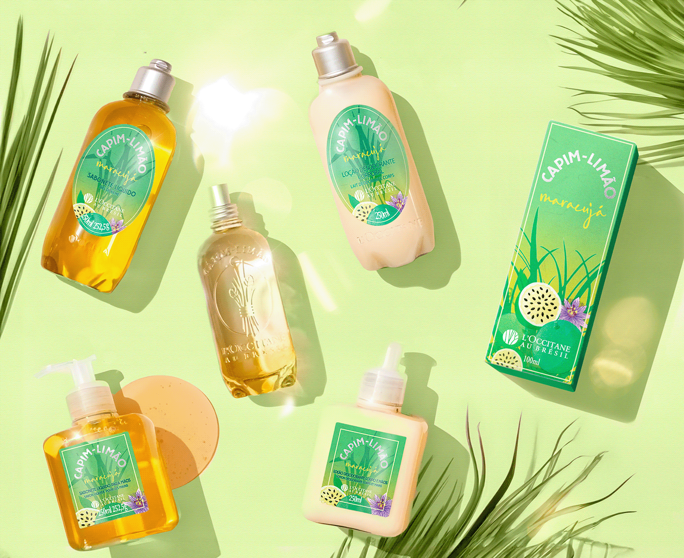 L'Occitane Brasil passion fruit maracujá perfume grass Packaging product design  ILLUSTRATION  lemongrass