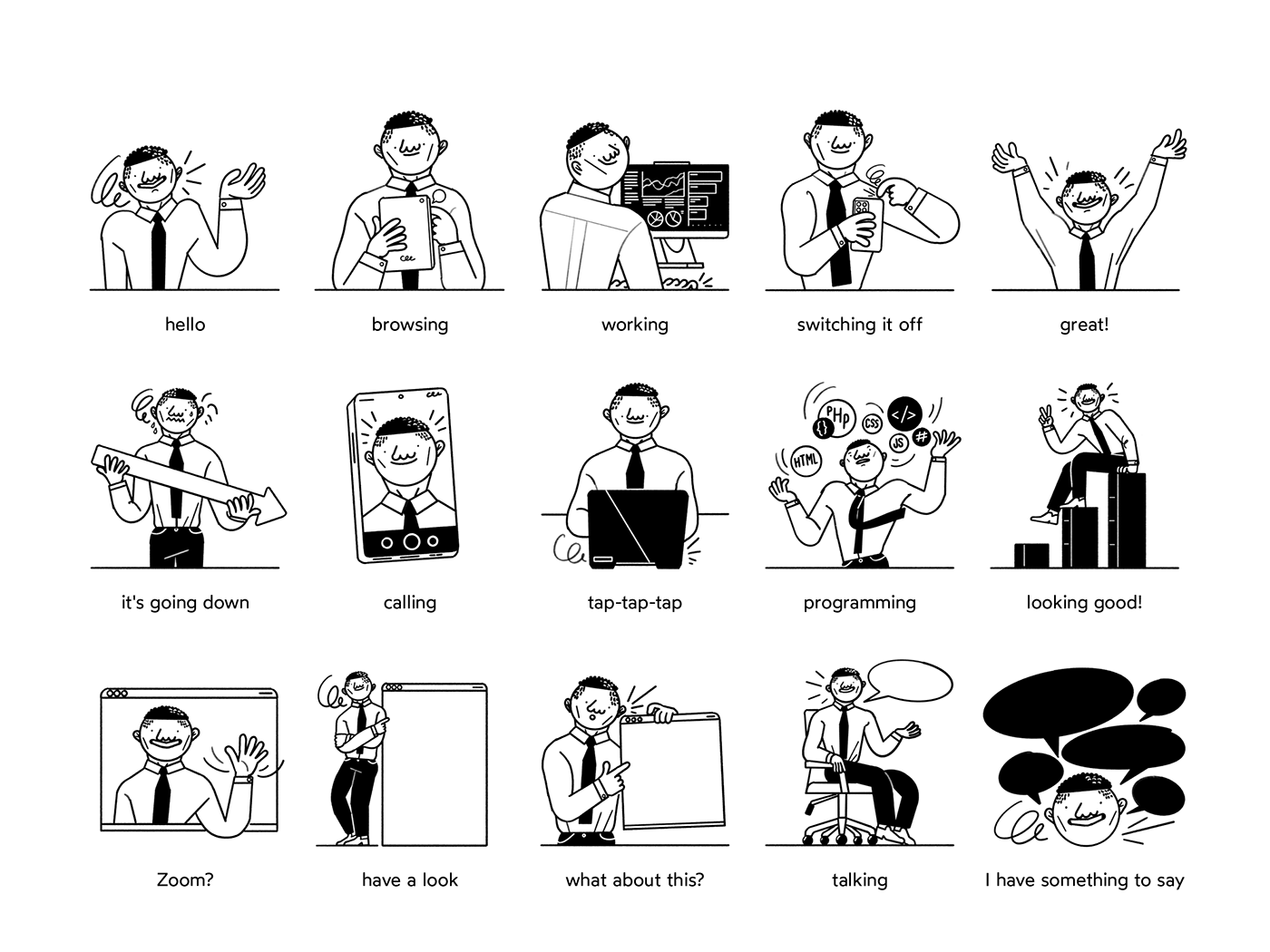 Office office life finance company business black and white hand drawn witty Fun