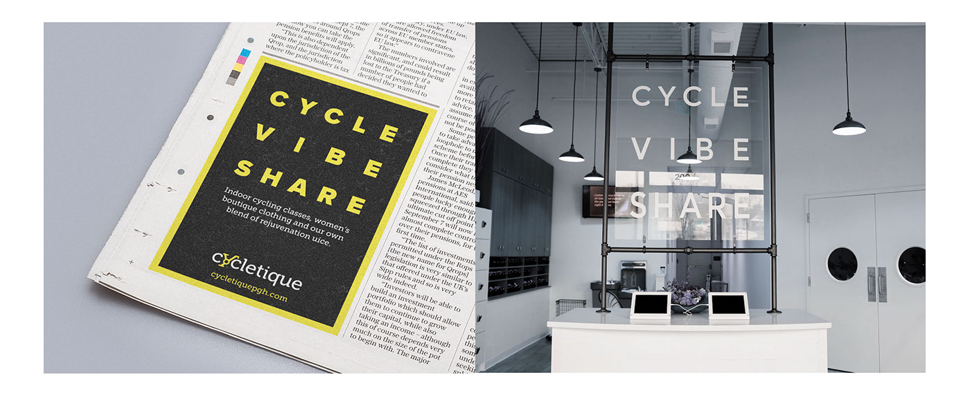 exercise yellow bright Bicycles Cycling gym clever logo complete branding integrated marketing arched type