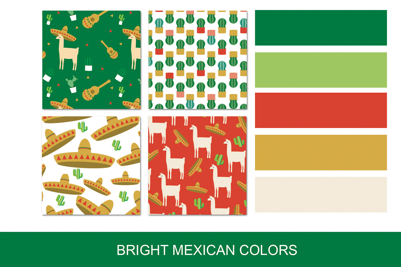 alpca cactus llama Mexican ornament set download pattern collection sombrero texture vector seamless patterns