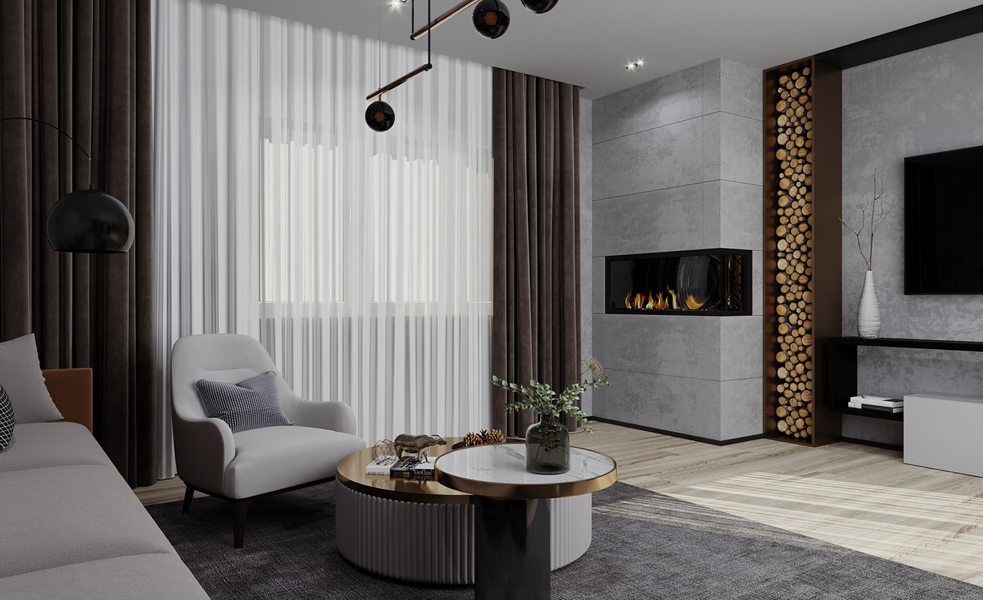 3D 3ds max architecture fireplace indoor Interior interior design  kamin Render visualization