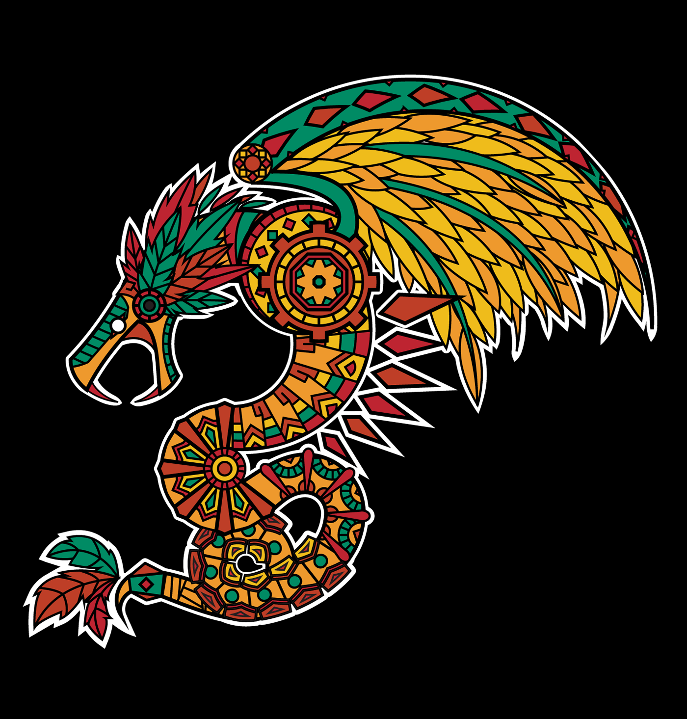 quetzalcoatl Azteca vector Guatemala serpiente aztec folk Digital Art  feather mayan