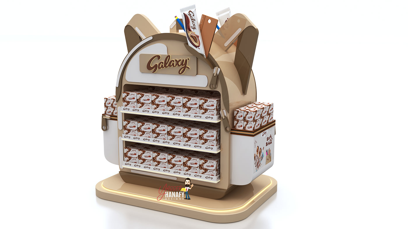 back to school Advertising  chocolate Stand Exhibition  instore campaign yasser hanafy bag dispaly