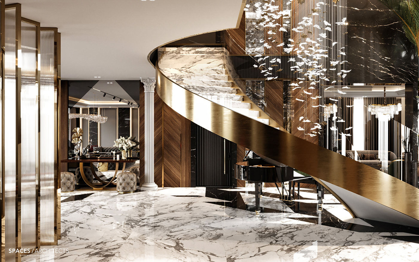 3dsmax architecture coronarenderer dining entryway interiordesign living luxury mansion