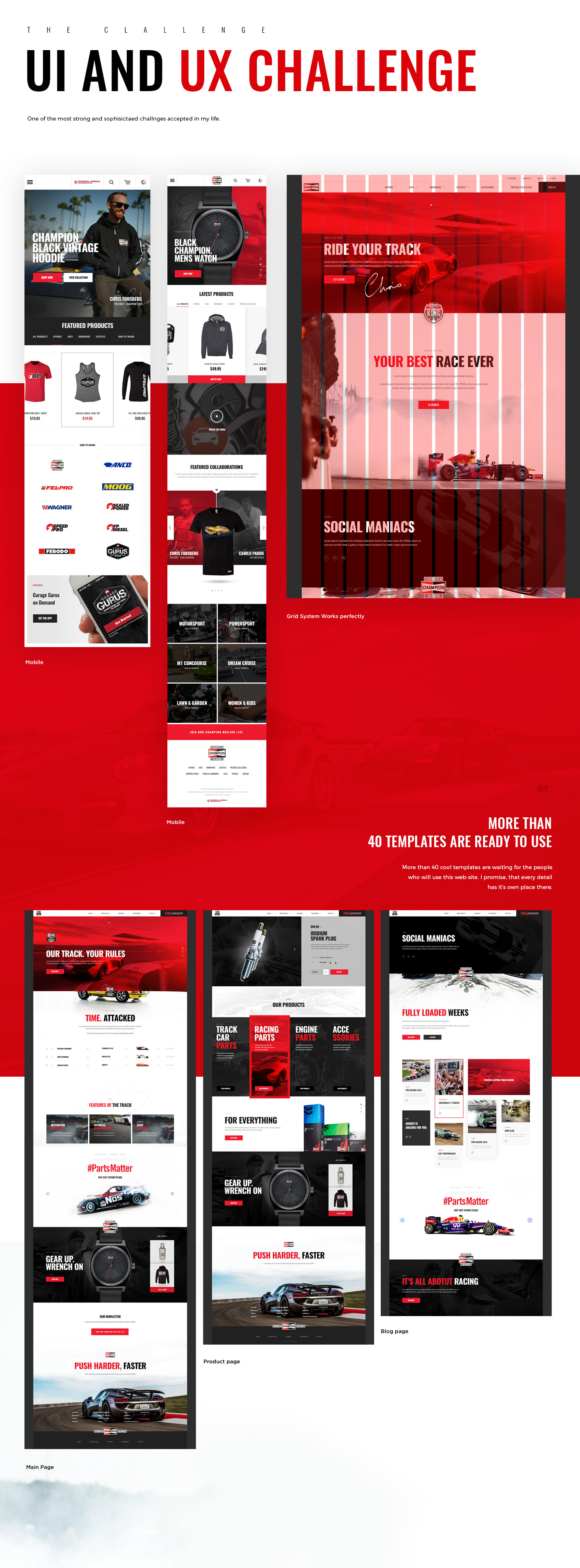 champion redesign Web Design  UI ux mobile template Layout clear clean