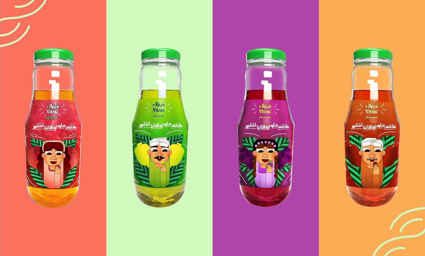 Packaging packaging design visual identity package juice drink bottle Character design  Vitrac Label