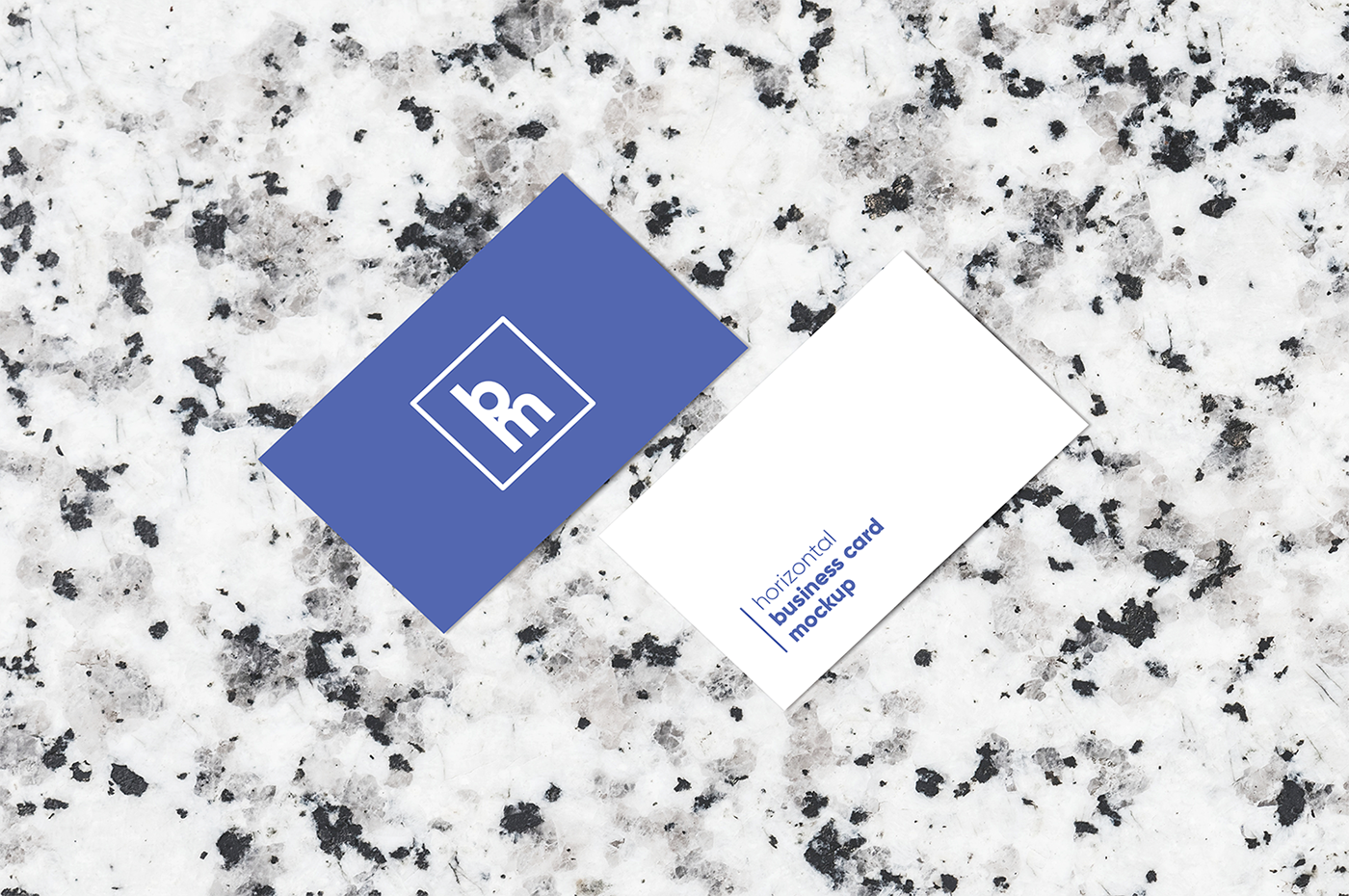 business card card Mockup horizontal blue White Marble background texture Stationery