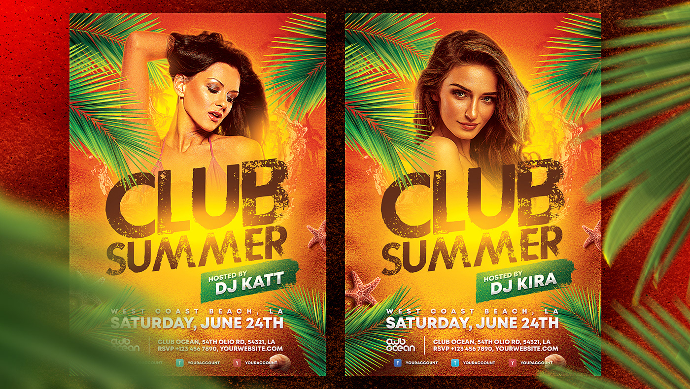 creative market flyer template poster template Summer party club nightclub beach party bikini Hot