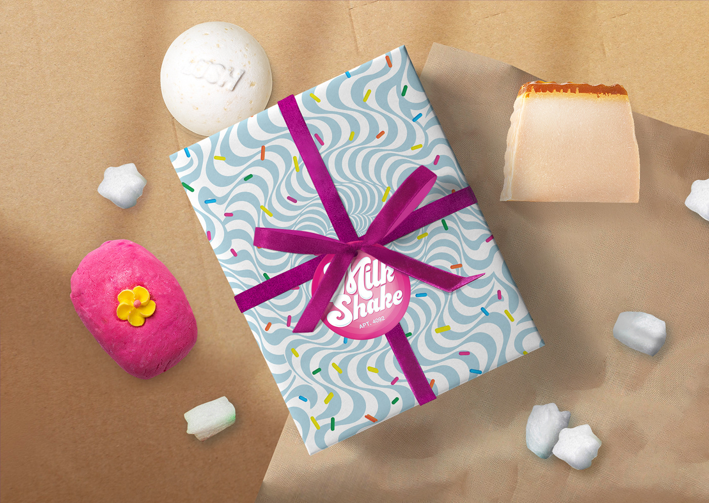 giftwrapping lettering packaging design pattern