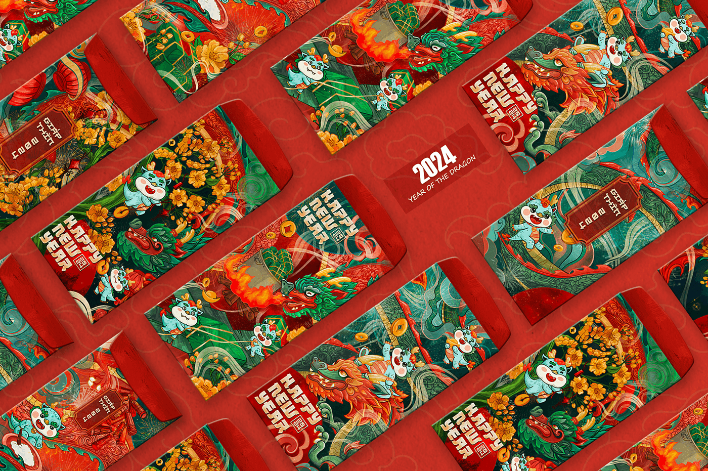 tet Lunar New Year vietnam Red Envelope Red Packet lucky money chinese new year year of the dragon happy new 2024 packaging design