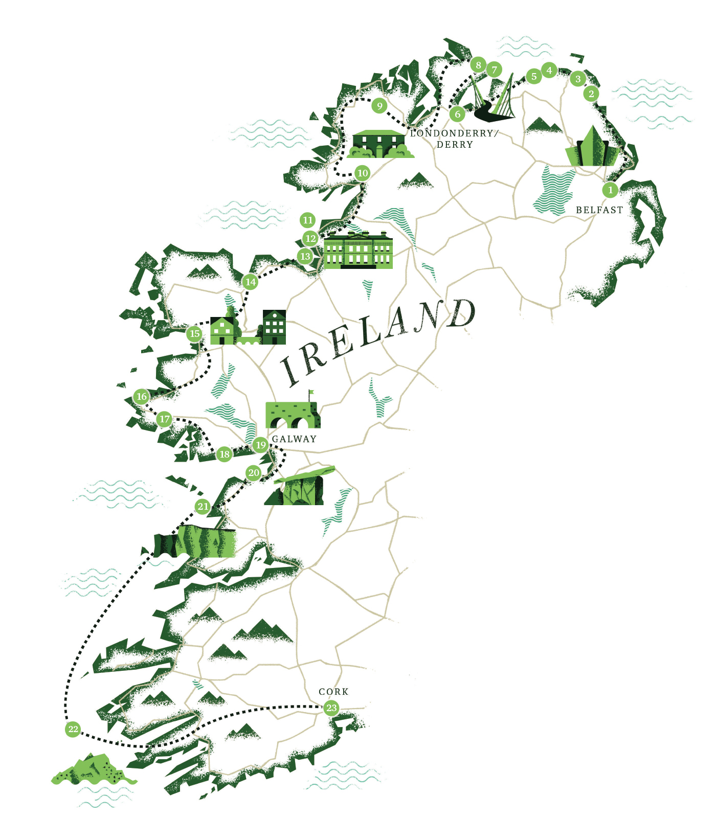 map Ireland article magazine icons green dolmen editorial