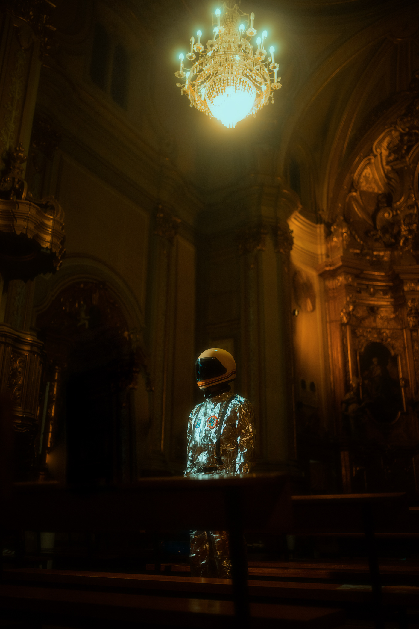 astronaut church cinematic indoor lightroom Photography  portrait Sadness