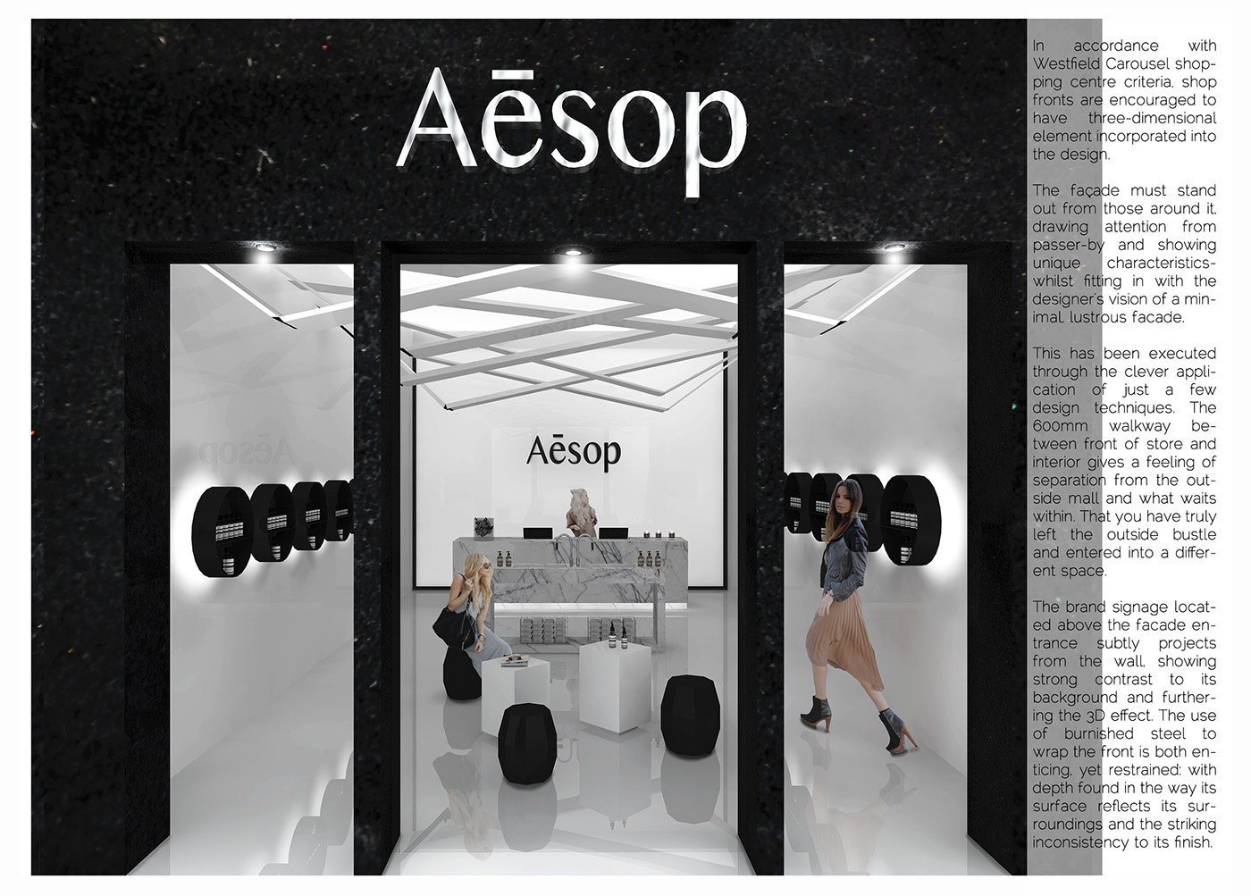 Aesop Popup Retail minimal monochrome student advanced diploma perth fremantle Sweden model skincare art