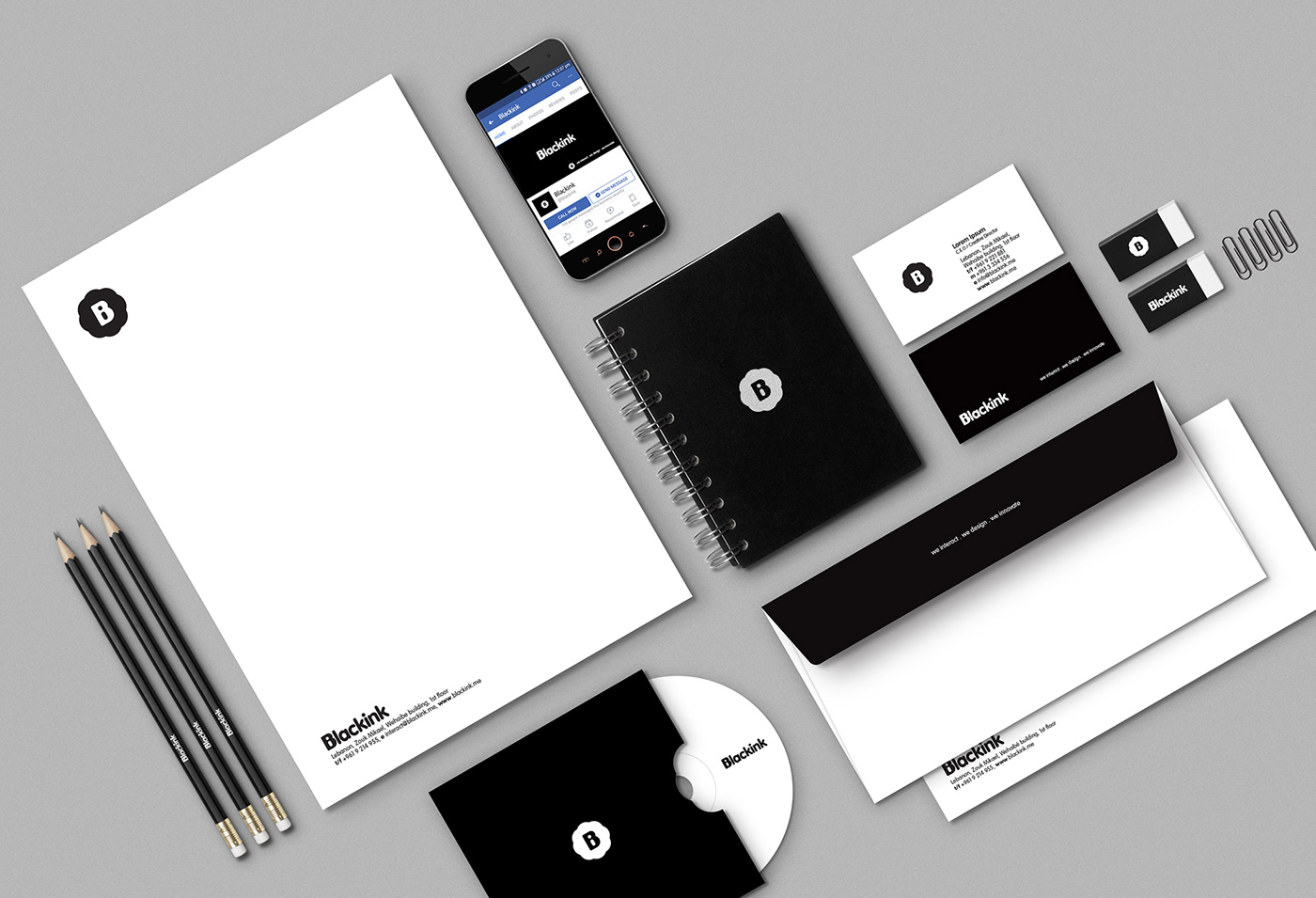 branding agency design house Corporate Identity ink black interact innovate Visual Communication logo identity business card letterhead envelope emblem