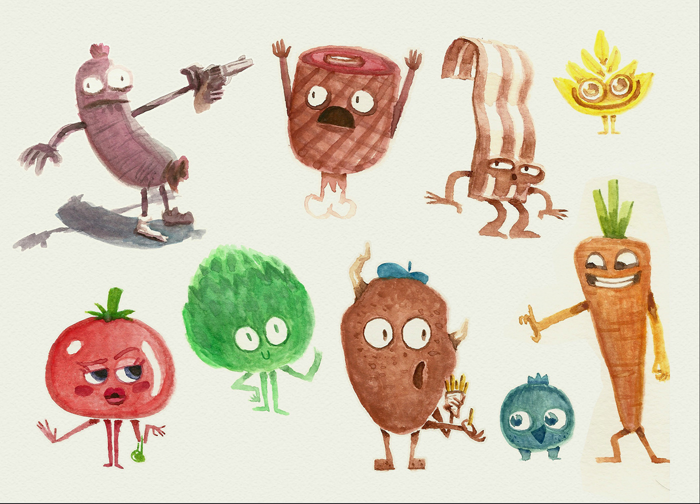 short film cartoon animation  Food  sausage veggies Character design 