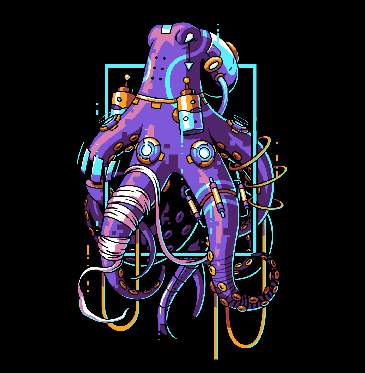 octopus animal robotic robot tentacles ILLUSTRATION  vector apparel violet tshirt