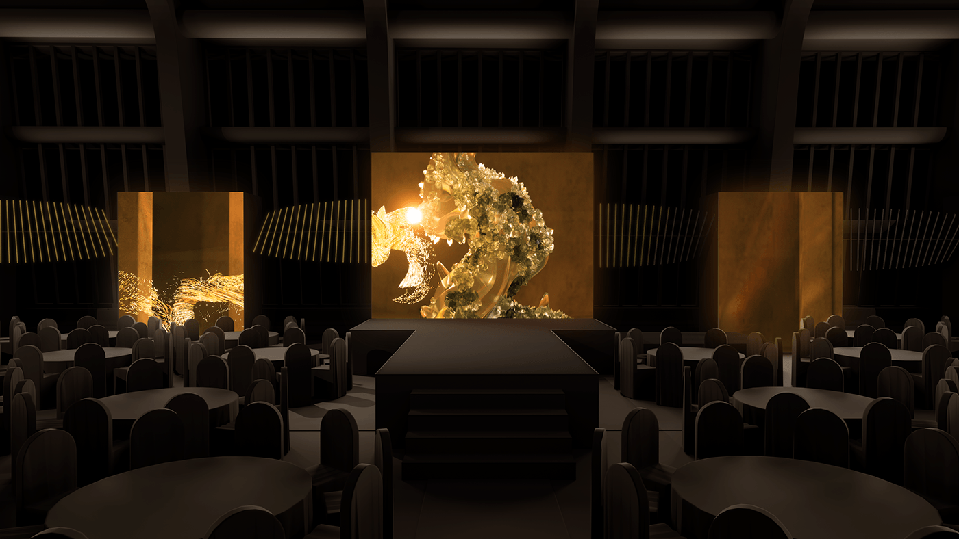 visuals Event gold museum 3D 3d animation motion design motion graphics  particles sculpture
