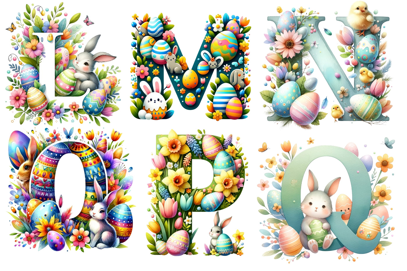 watercolor alphabet animal Easter Easter Egg bunny Chick