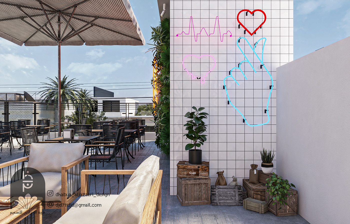 coffee shop cafe terrace Render exterior visualization BAGHDAD Coffee Food  grinders