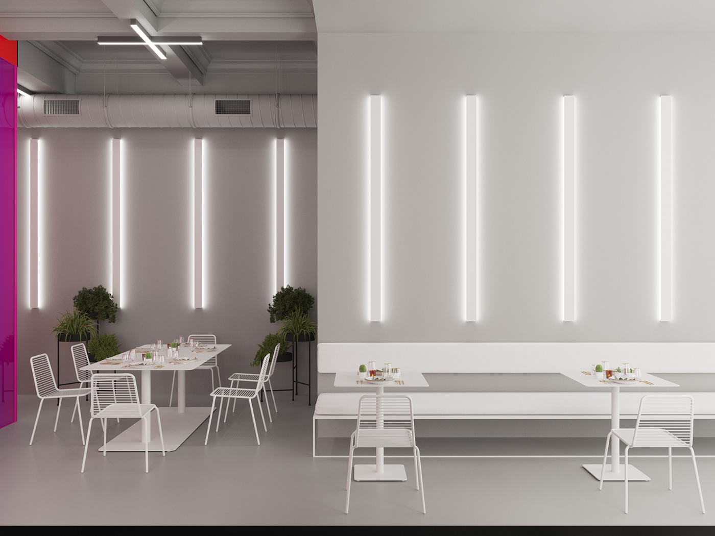 3D bar cafe Contemprorary corona design Render restaurant rose