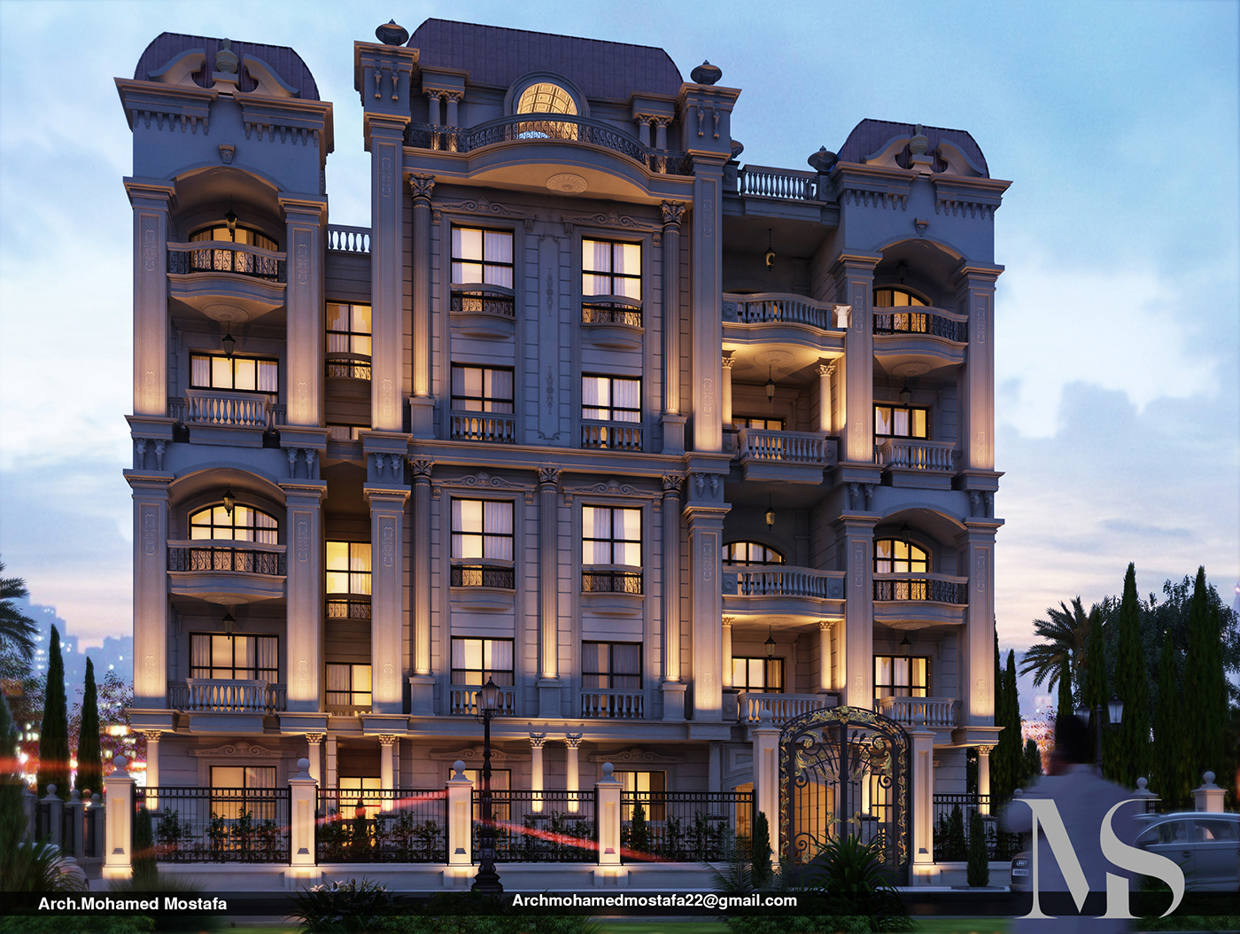 architecture design Classic residential building Night shot Render egypt