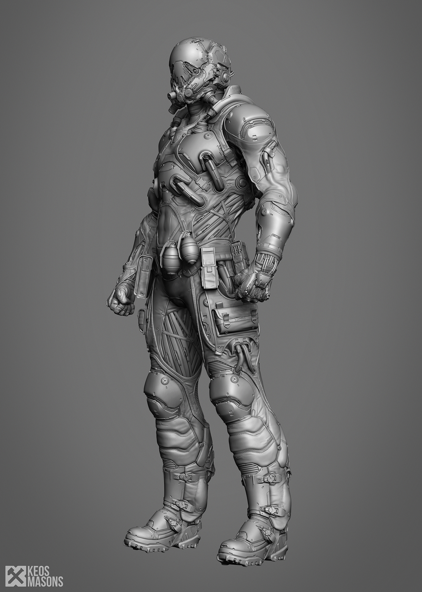 skull mech sci-fi suit Armor Space  Astro Brawler Helmet Tubes