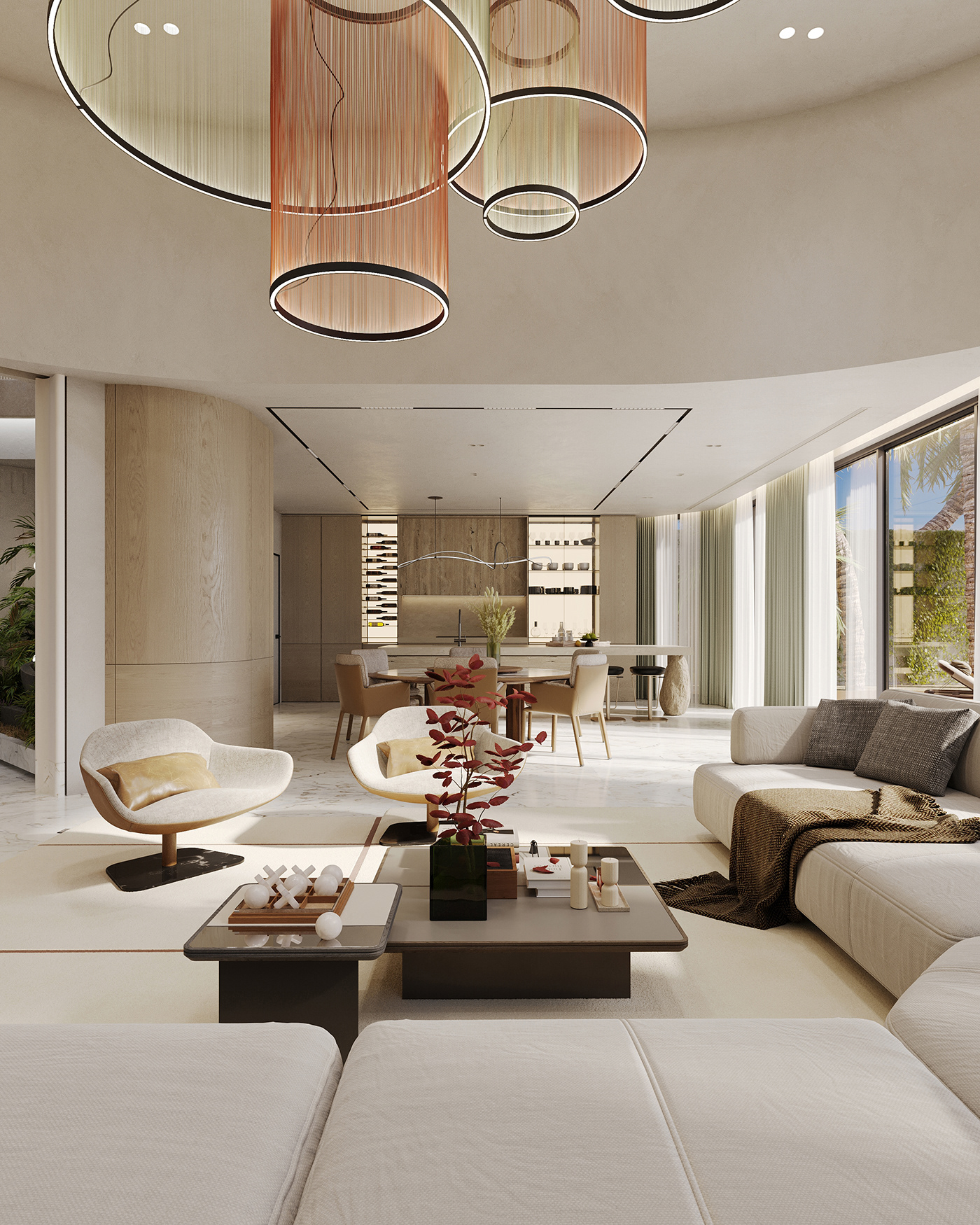 dubai Villa interior design  living room kitchen visualization Render dining Interior garden