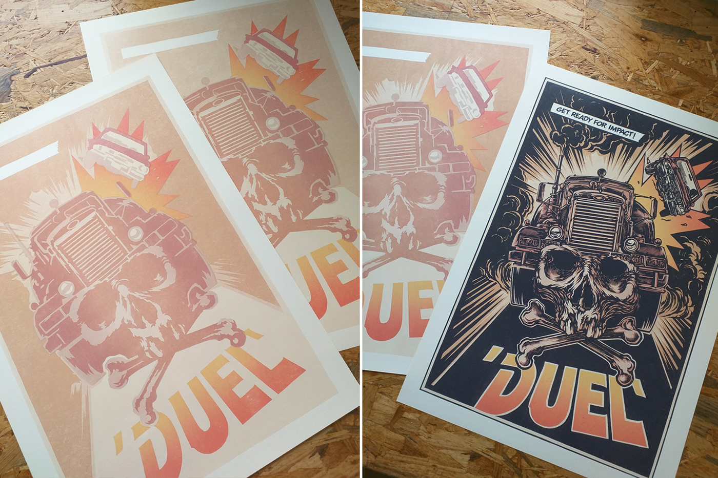 Drawing  duel handmade ILLUSTRATION  linocut movieposter poster printmaking skull thrashead