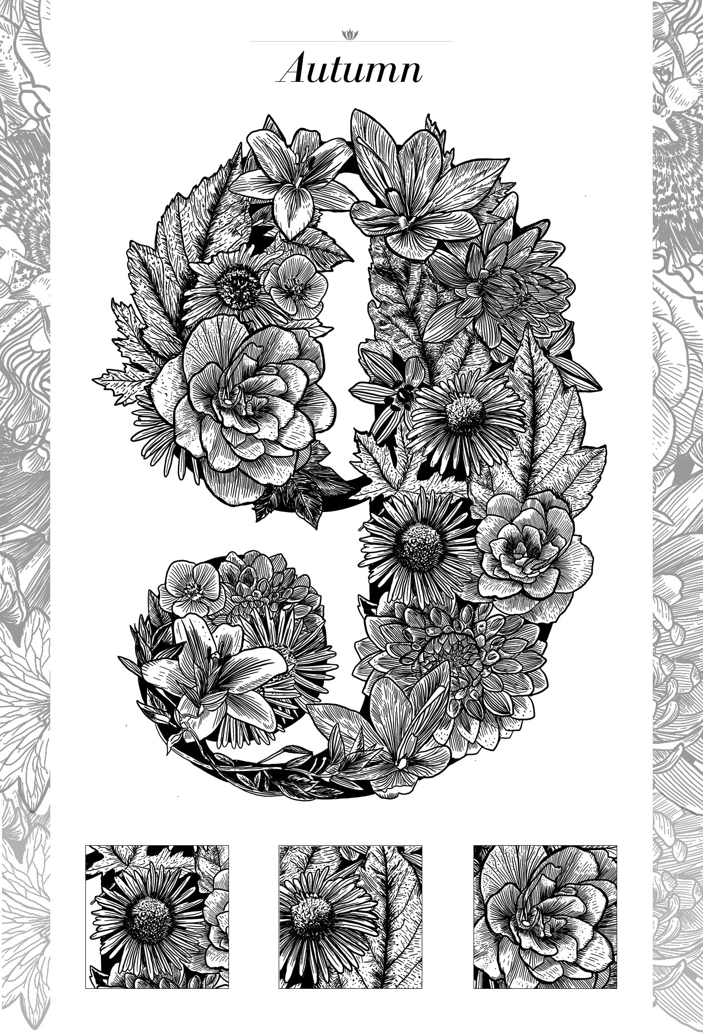 floral ipadpro2018 Procreate typography   lettering Didone Line Work pattern design  digital illustration Nature