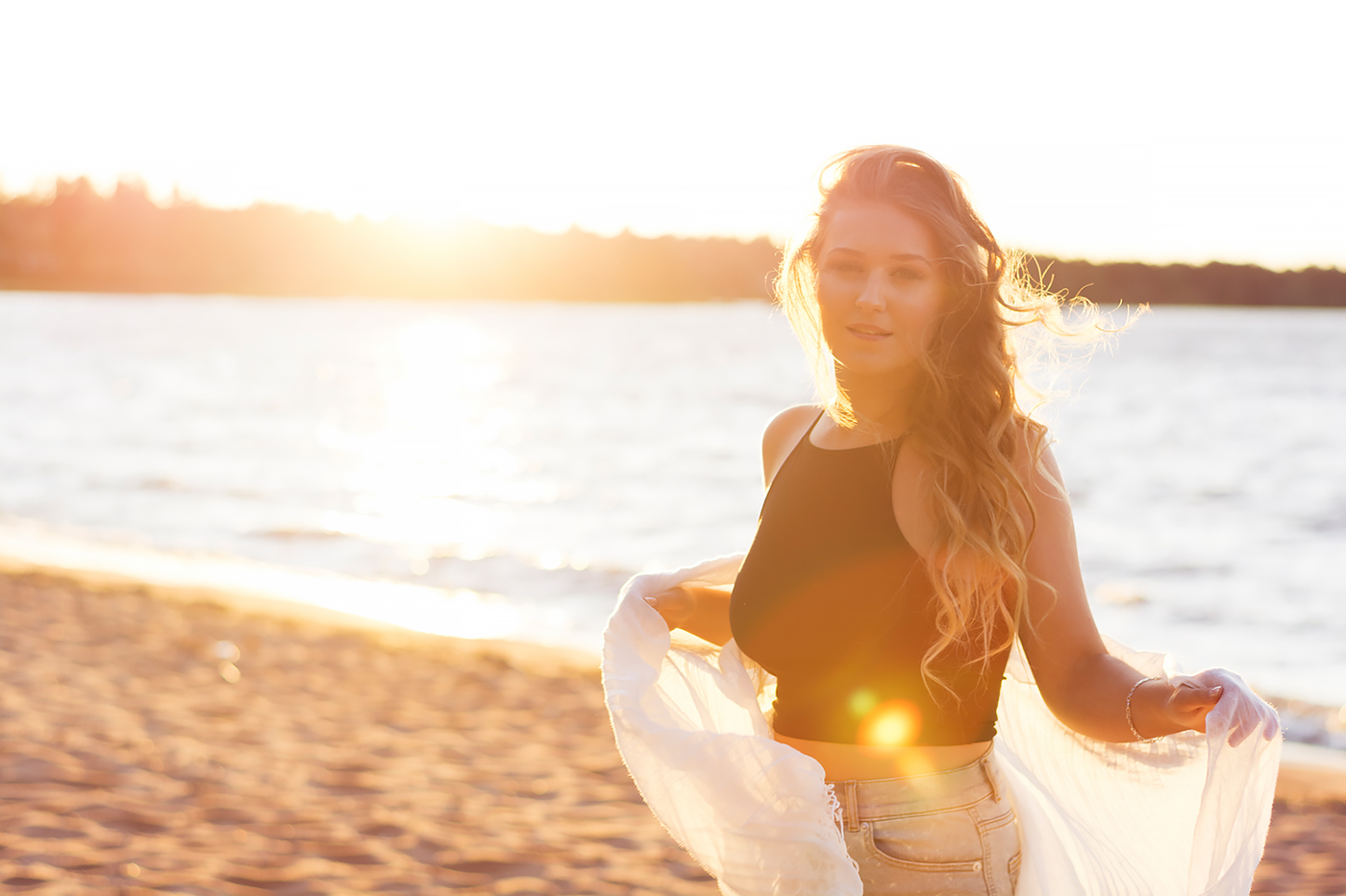 summer sunset girl beach portrait Fashion 