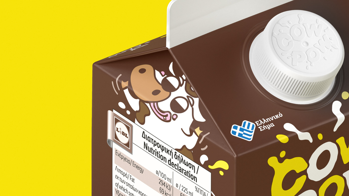 Lidl chocolate milk chocolate packaging milk packaging kids illustration FMCG fmcg packaging cow kids packaging