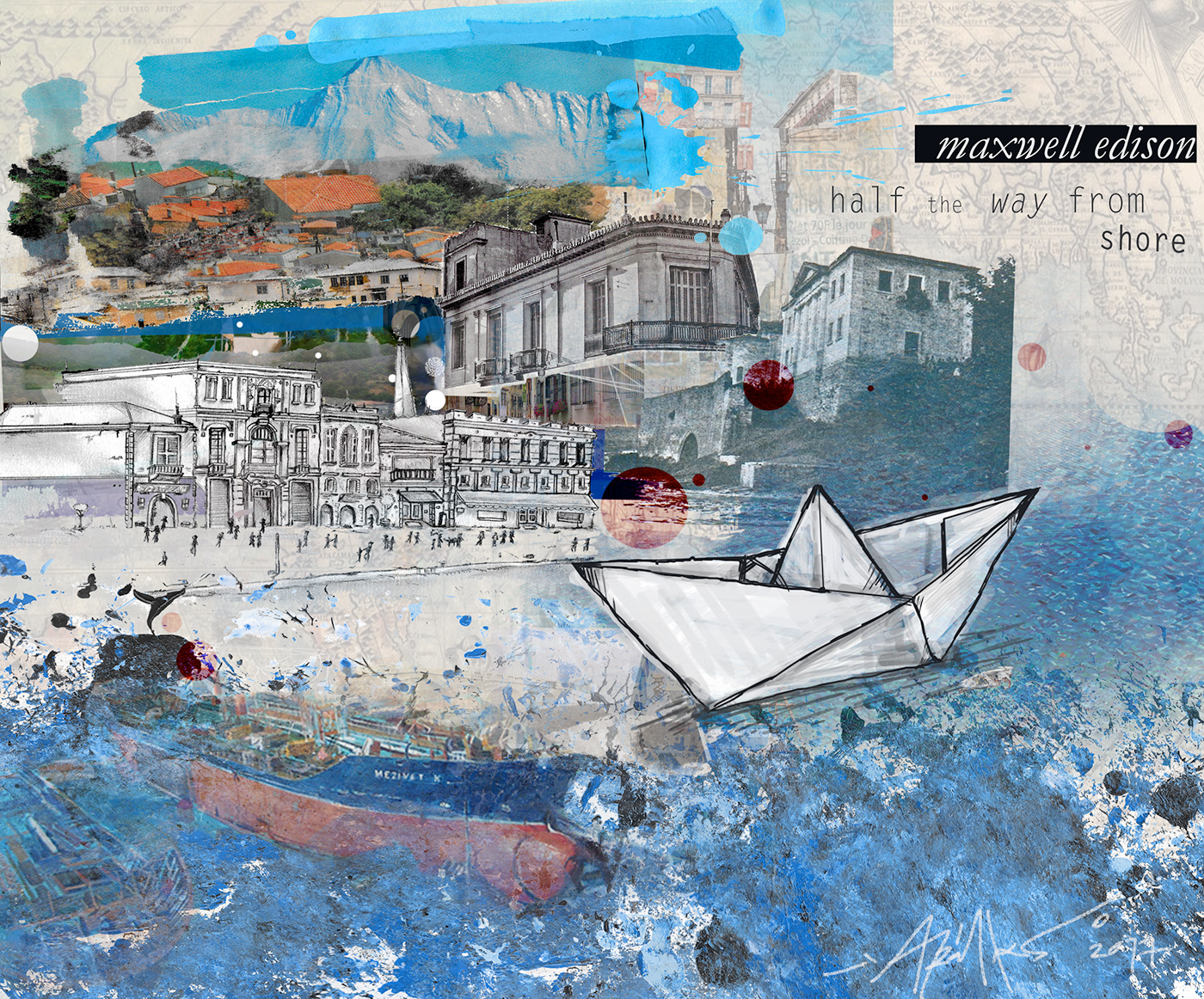city Cities sea collage FINEART blue photoshop pattern ink