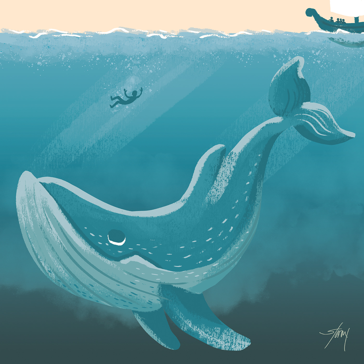 inktober bible Jonah Whale ILLUSTRATION  Ocean story religion Christian Digital Art 