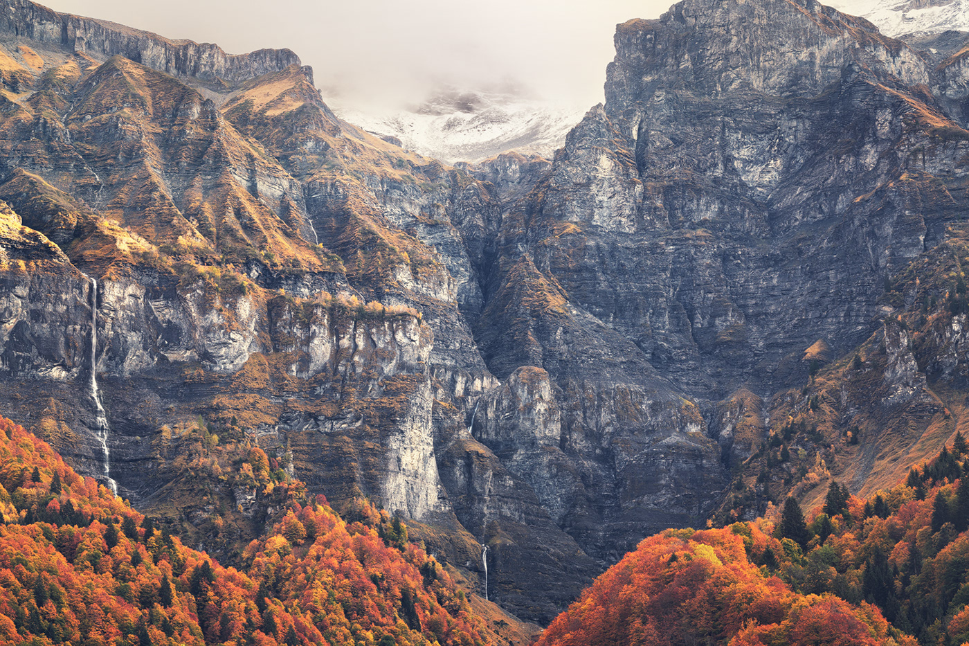 autumn colorful foliage Landscape mountains Nature Outlook river valley waterfall