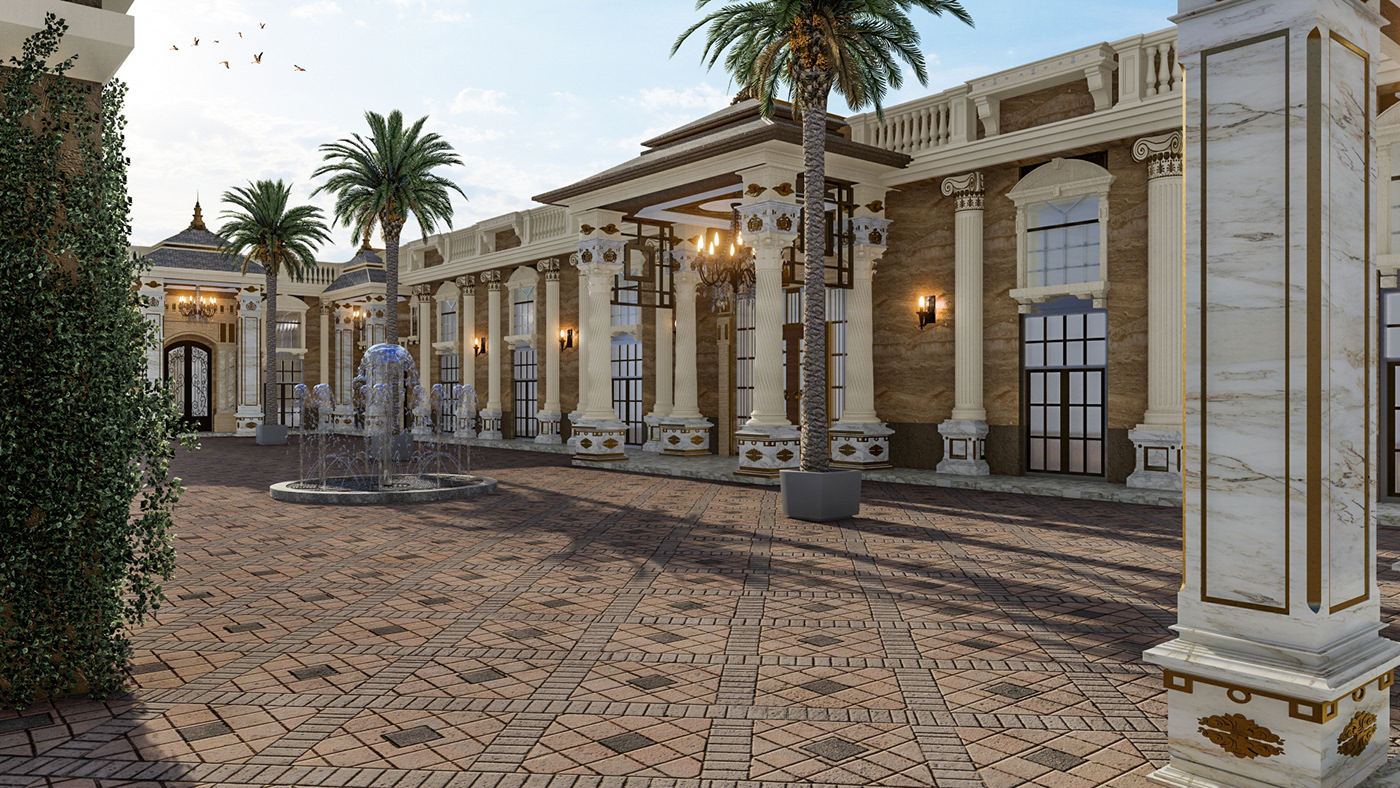 architecture luxury palace Villa exterior design facades Classic Landscape Design graphics 3D