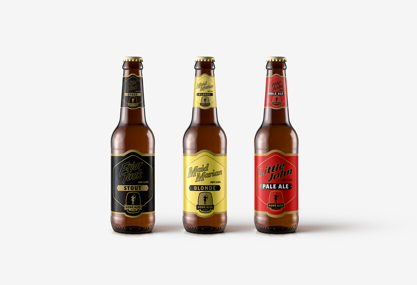 beer labels red black yellow Robin Hood graphic design  Packaging