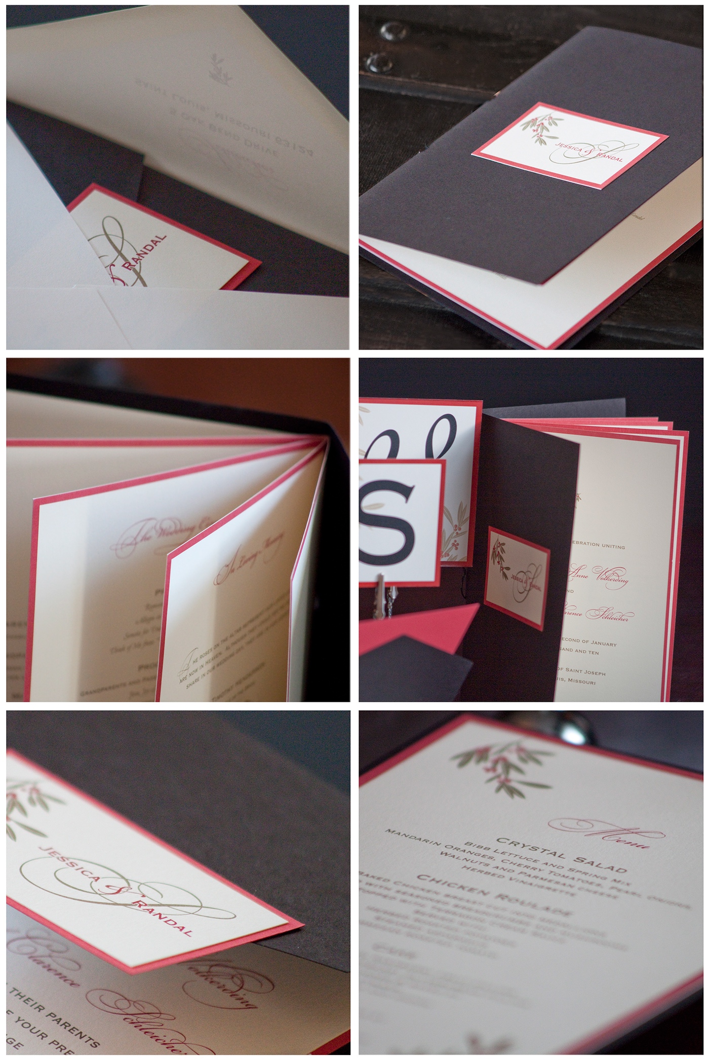 Adobe Portfolio wedding invitations pocket wedding invites Menu Card fold over program 2-color spot