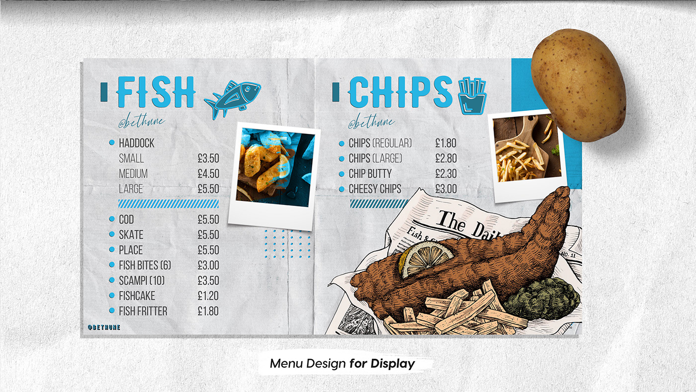 art creative design digital director fishnchips graphic menu Photography  restaurant