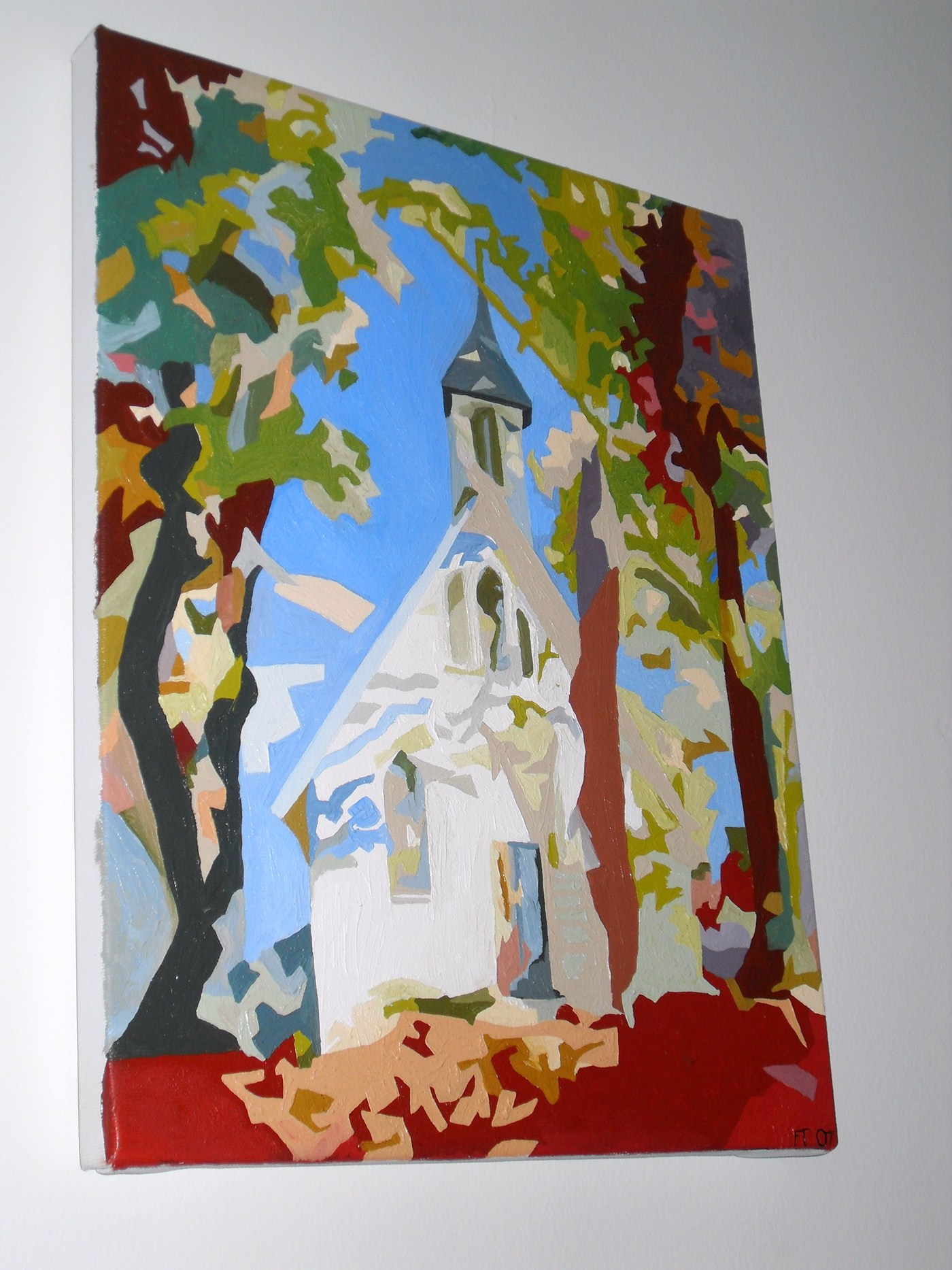 Oil Painting painting   colorful painting chapel trees